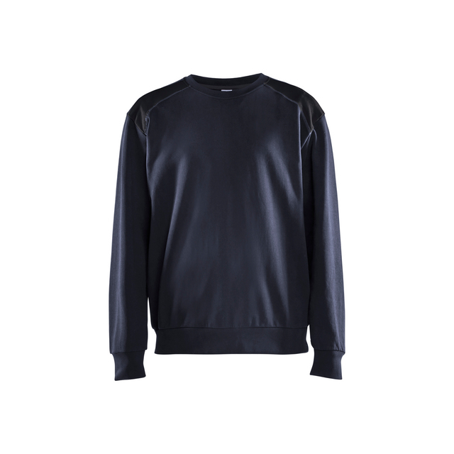 Mörk marinblå/svart sweatshirt med långa ärmar och rund hals.
