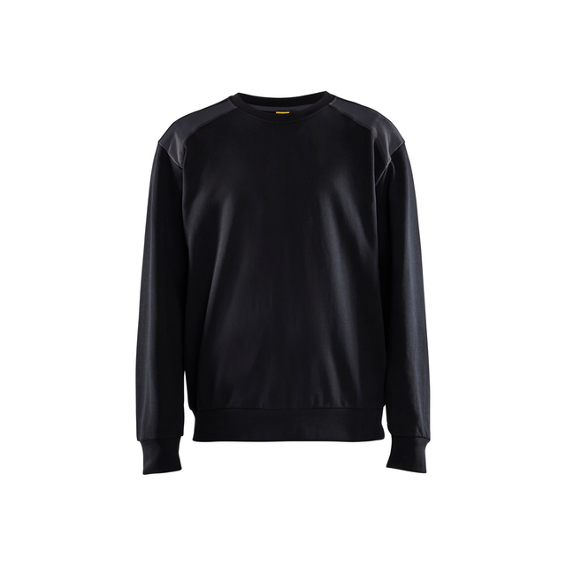 Svart och mellangrå sweatshirt med rund hals och långa ärmar.
