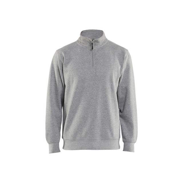 Gråmelerad sweatshirt med krage och dragkedja fram.