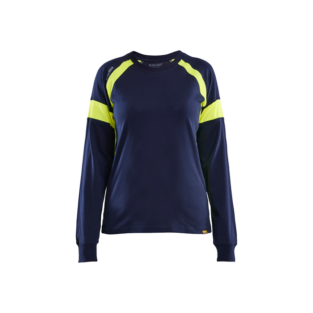 T-SHIRT LÅNGÄRMAD MED VARSEL DAM MARINBLÅ/VARSELGUL XXXL