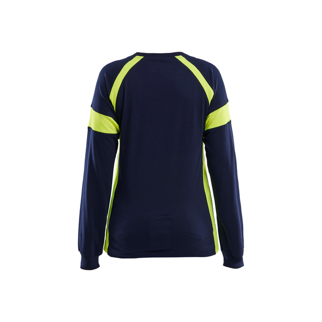 T-SHIRT LÅNGÄRMAD MED VARSEL DAM MARINBLÅ/VARSELGUL XXXL