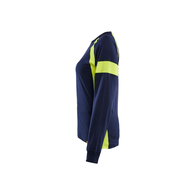 T-SHIRT LÅNGÄRMAD MED VARSEL DAM MARINBLÅ/VARSELGUL XXXL