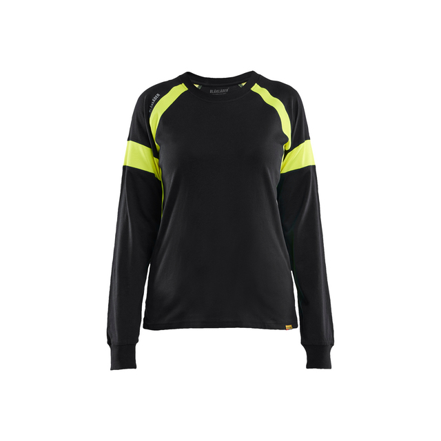 Långärmad svart t-shirt med neongula detaljer på axlar och överarmar.