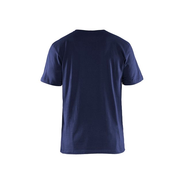 Marinblå t-shirt, kortärmad, sedd bakifrån.