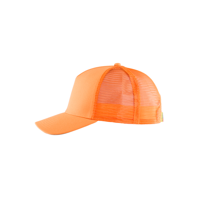 Orange keps med meshdetaljer på baksidan och rund skärm i profil.
