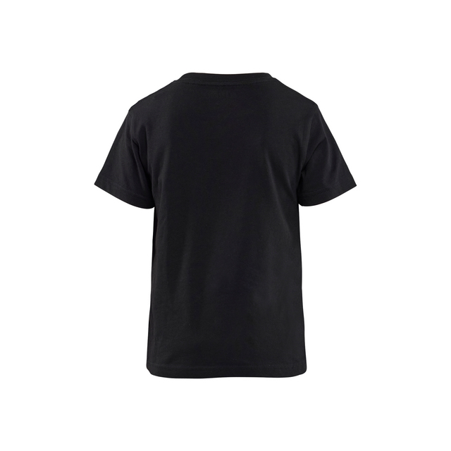 Svart t-shirt sedd bakifrån mot vit bakgrund.