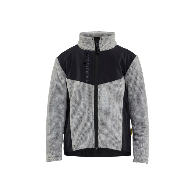 FLEECETRÖJA 5207 2536 STICKAD BARN GRÅMELERAD/SVART 134/140