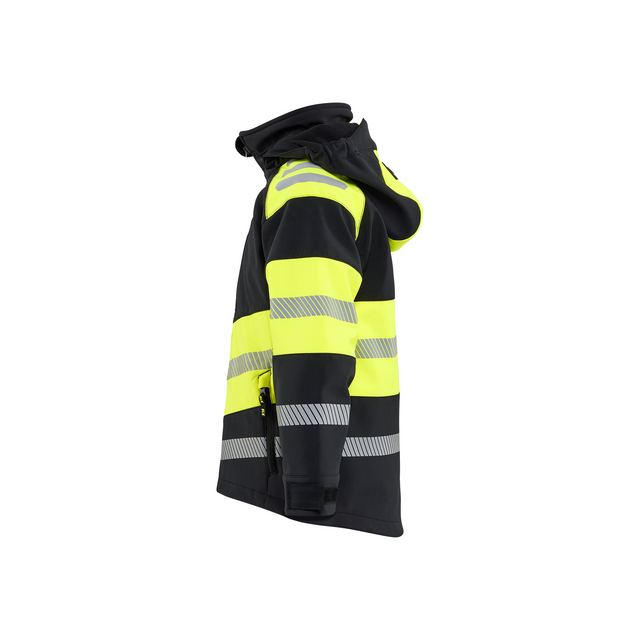 SOFTSHELLJACKA 5211 2513 BARN SVART/VARSELGUL 134/140