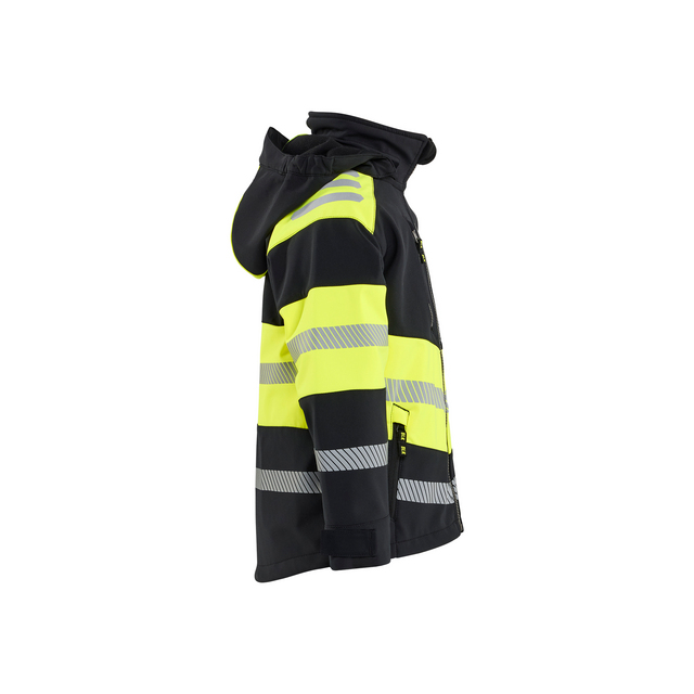 SOFTSHELLJACKA 5211 2513 BARN SVART/VARSELGUL 134/140