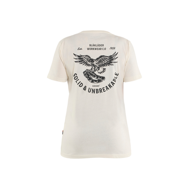 Vit T-shirt med svart tryck innehållande en örn och texten Blåkläder Workwear Co Solid & Unbreakable Since 1959.