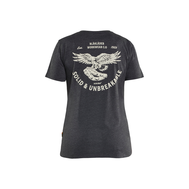 Svart t-shirt med vit örntryck och texten BLÅKLÄDER WORKWEAR CO 1959 SOLID & UNBREAKABLE på ryggen.