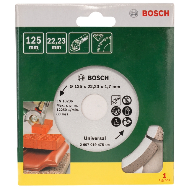 Förpackning med rund sågklinga från Bosch, 125 mm, för universellt bruk.
