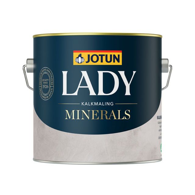Färgbehållare med etikett: Jotun Lady Minerals Kalkmaling.