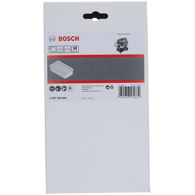 Förpackning av Bosch dammsugarfilter med varumärke, produktbilder och streckkod.