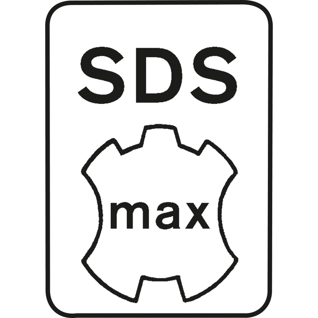 Text: SDS max över ett stiliserat kugghjul.