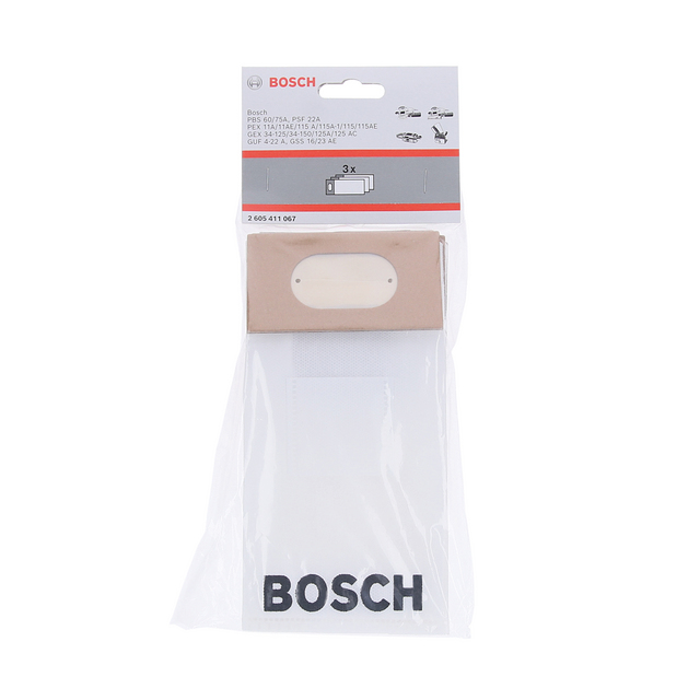 Förpackning med Bosch mikrofleece-dammsugarpåsar. Text på etikett: Bosch BBZ41FGALL, 3x.