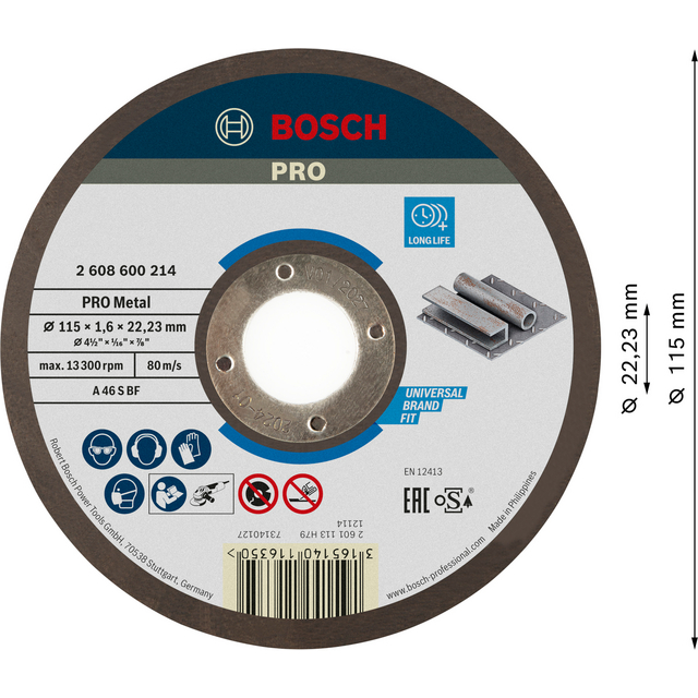 KAPSKIVA METALL 115X1,6MM TILL VINKELSLIP
