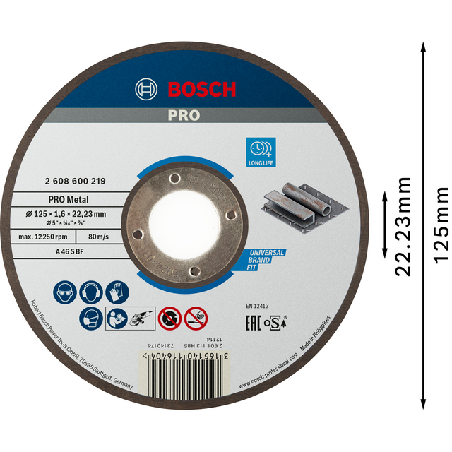 KAPSKIVA METALL 125X1,6MM TILL VINKELSLIP
