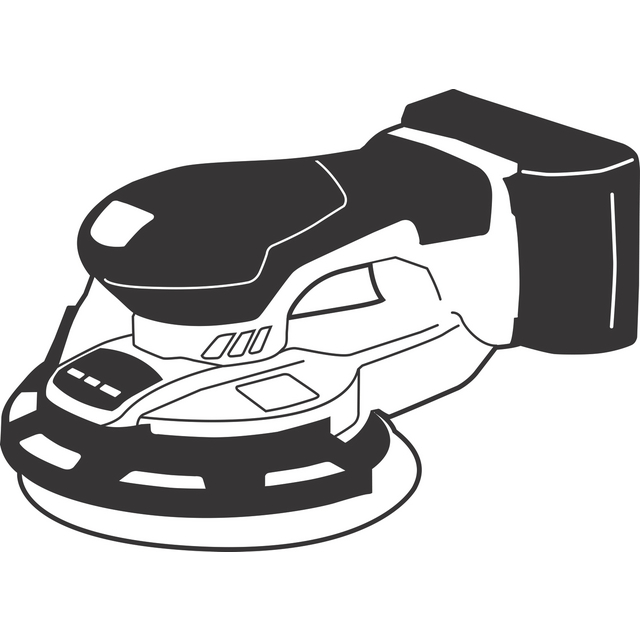 Illustration av en handhållen slipmaskin i svartvitt.