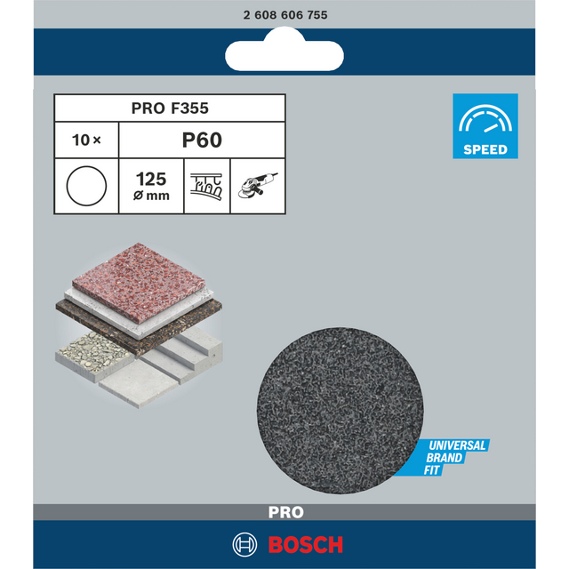 Förpackning med sandpapper Bosch Pro F355 P60, 125 mm, 10 st.