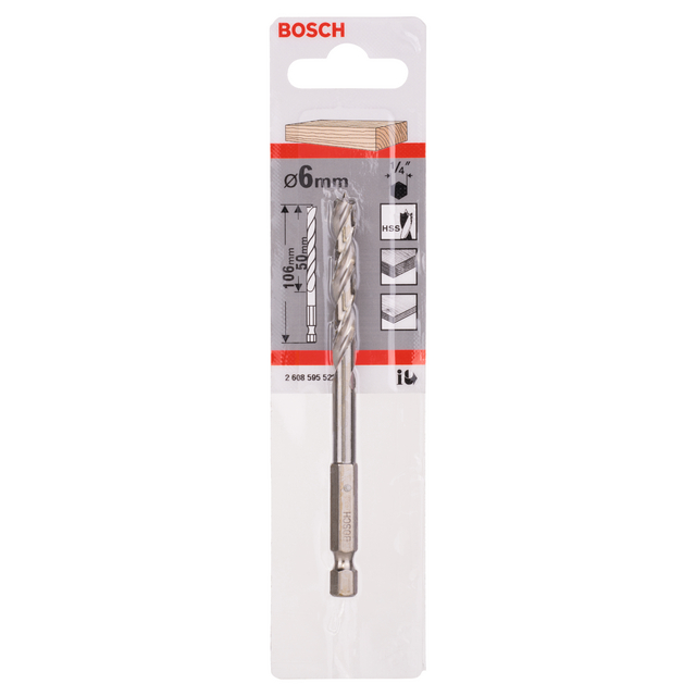 TRÄBORR 1/4 6-KANT O 6MM 105,5 TRÄBORR MED 1/4 TUMS FÄSTE