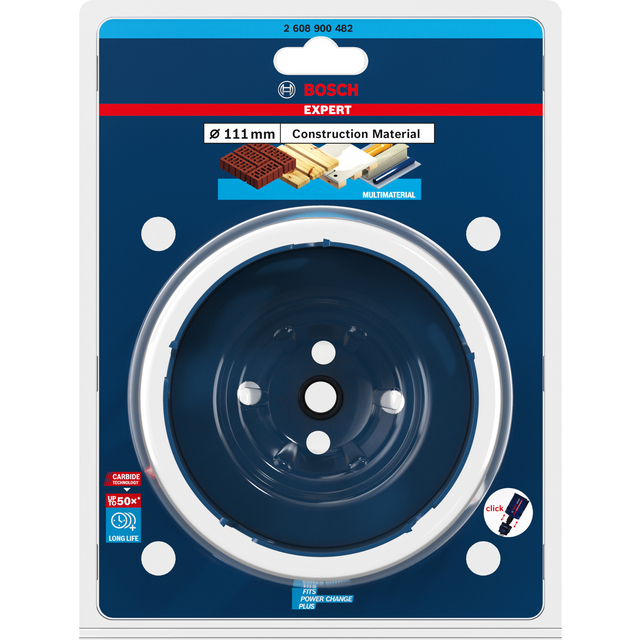 Förpackning med en Bosch Expert kapskiva för konstruktionsmaterial, 111 mm i diameter.