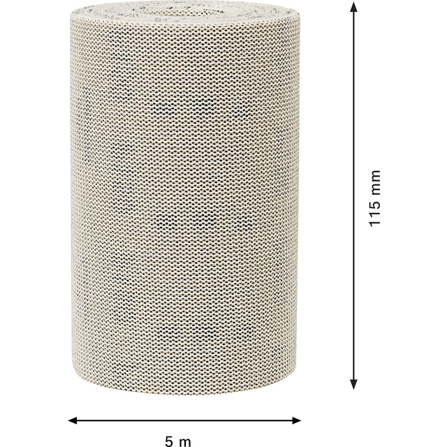 Rulle av perforerad kartong, 115 mm hög och 5 m lång.