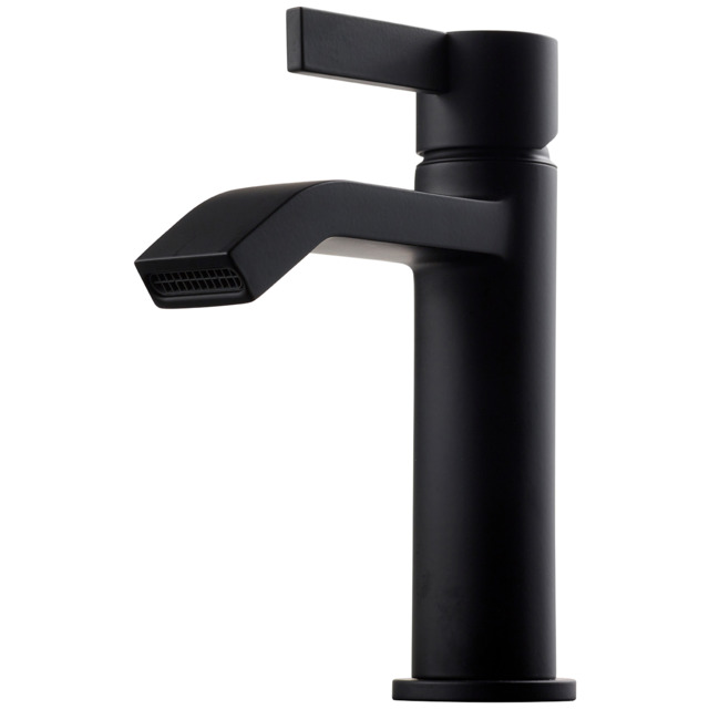 Svart matt tvättställsblandare med modern design och en enkel spak ovanpå cylindrisk kropp.